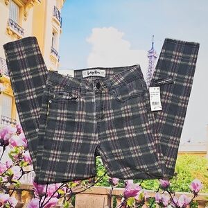 Indigo Plaid High Rise Skinny Jeans Juniors Size 3/26 New